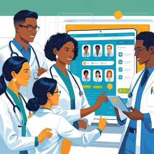 Doctor using custom healthcare software on a tablet in a modern Australian clinic, 2025