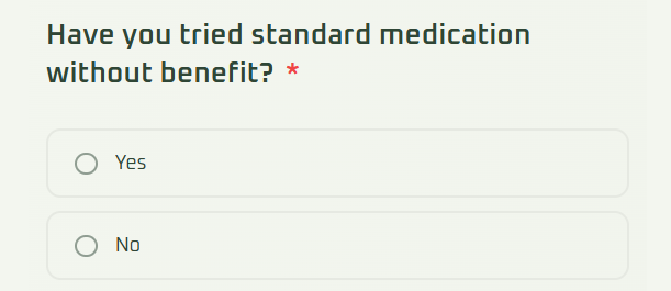 AHPRA compliant screening questionnaire if tried standard medication without benefit